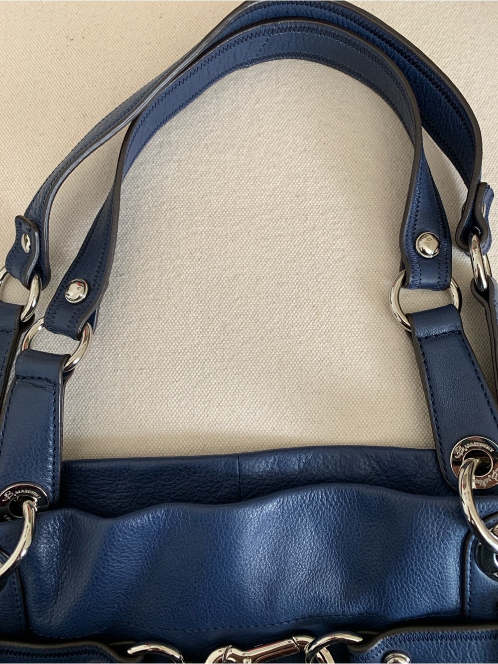 B Makowsky Navy Leather textured Tote Shoulder Bag Y2 K - Picture 11 of 12